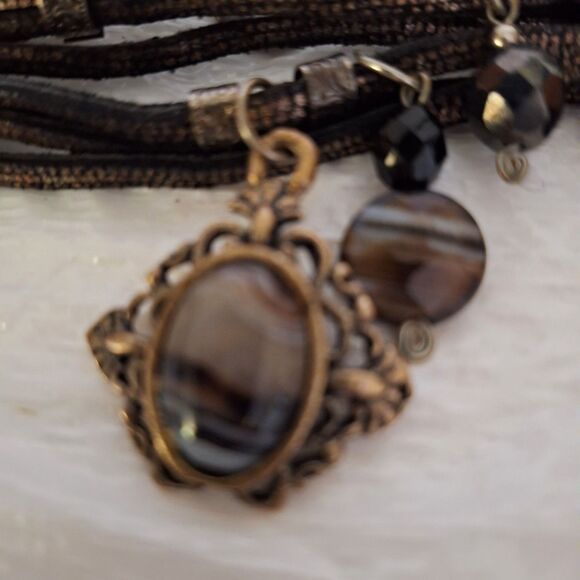 A Woman's Leather Cuff Bracelet Charms Steampunk Strappy Grunge Streetwear - Picture 3 of 11